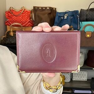 Cartier Burgundy Leather Slim Card Wallet ID Card with COA